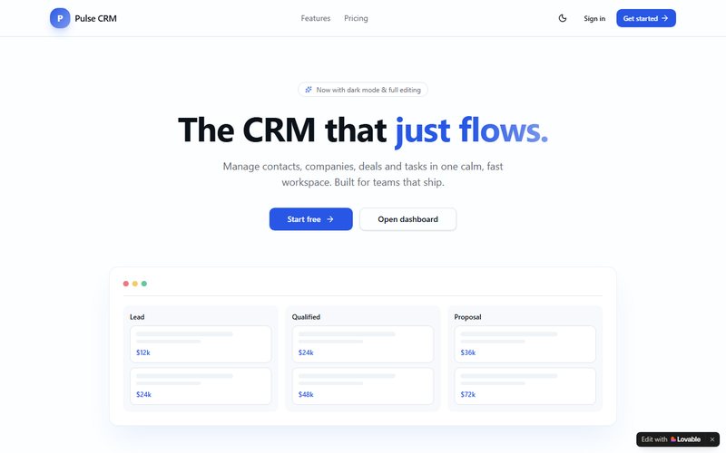 Pulse CRM — Run your pipeline with calm clarity