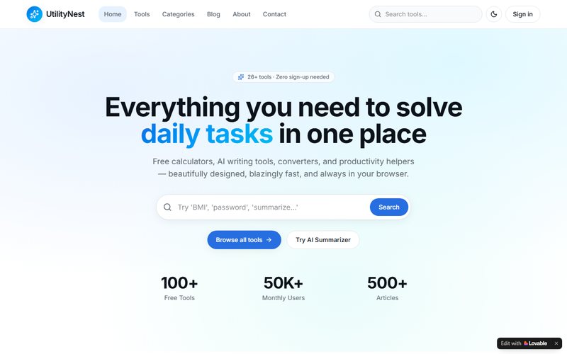 UtilityNest — 100+ Free Online Tools
