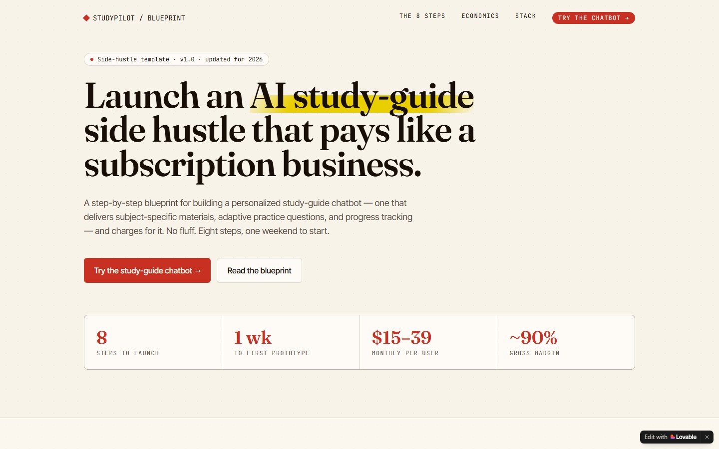 StudyPilot Blueprint — AI Study-Guide Side Hustle